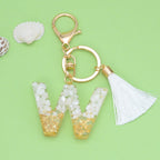 Tassel Letter A Keychain Resin Gold Flakes White Tassel 26
