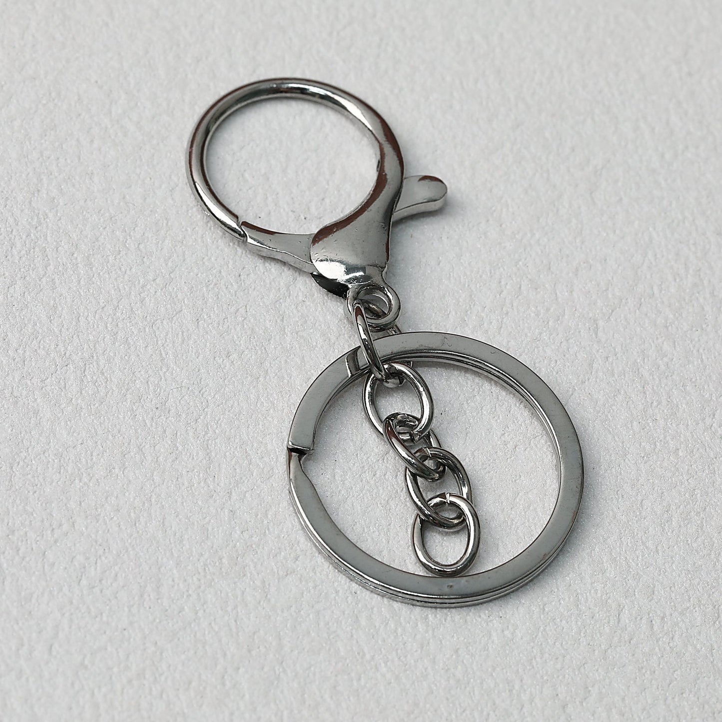 Zinc Alloy Lobster Clasp Keychain Hardware with Split Ring - Silver-Chain Style