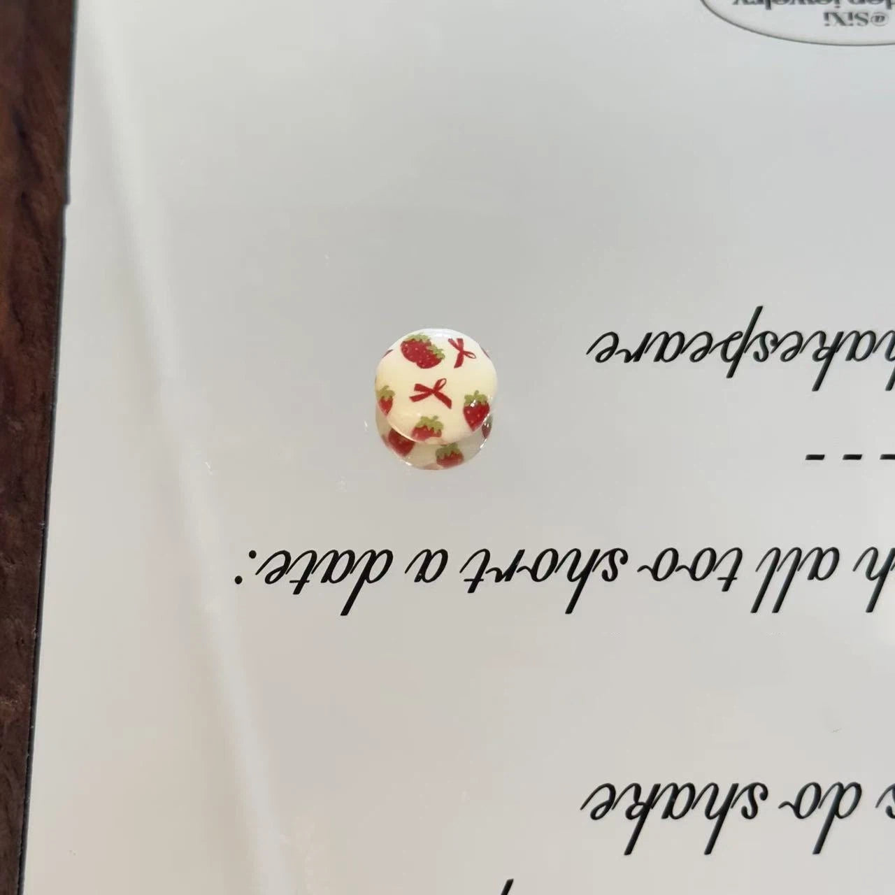 Flat Strawberry Pancake Acrylic Beads 14mm Playful Foodie Design 20pcs 3