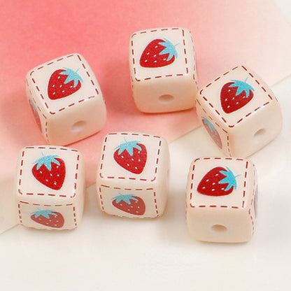 Heart Flower Square Acrylic Beads 14mm Colorful Pattern 10pcs 13