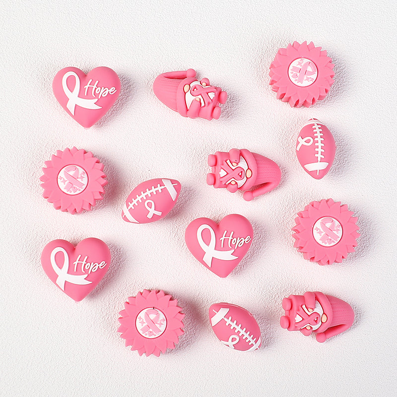 Breast Cancer Awareness 3D Silicone Focal Beads Pink Ribbon 20pcs 2