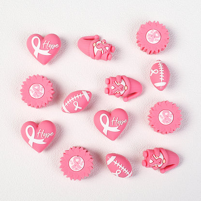 Breast Cancer Awareness 3D Silicone Focal Beads Pink Ribbon 20pcs 2
