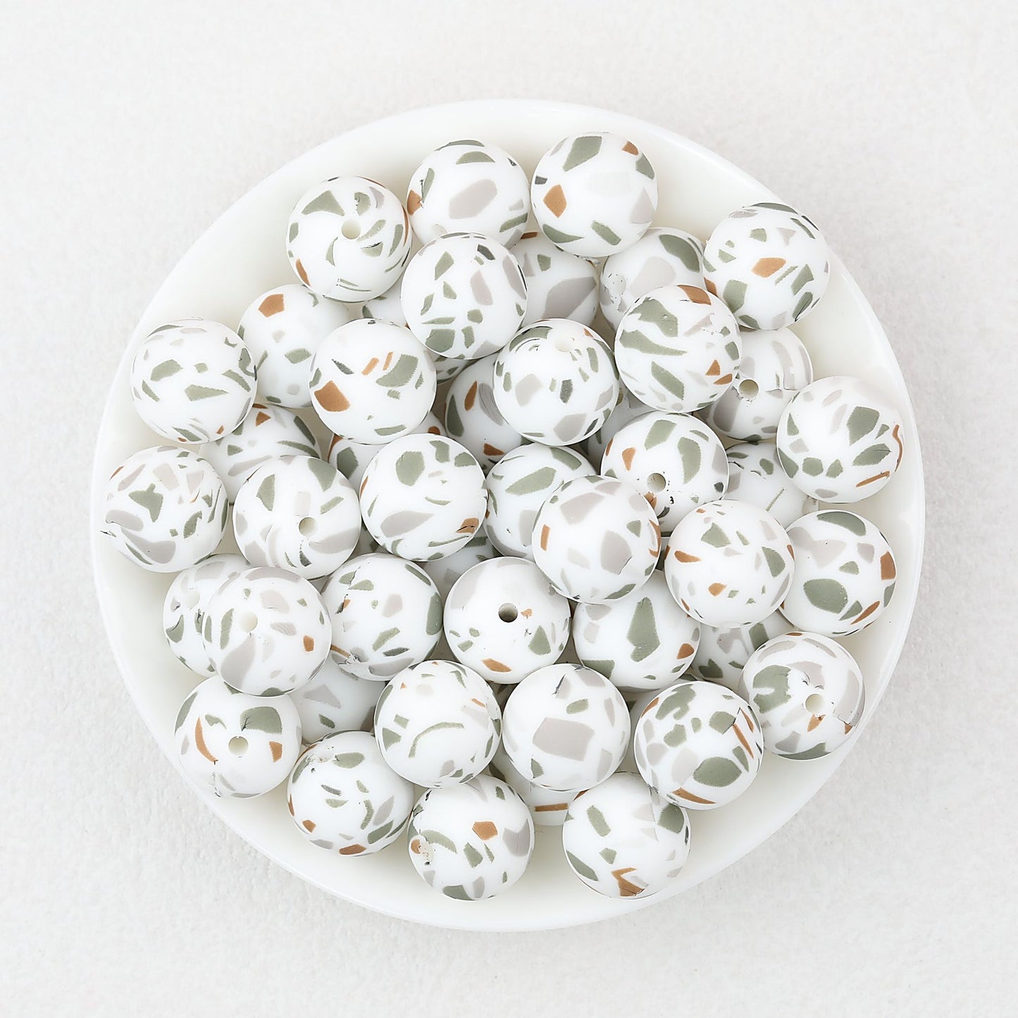 Colorful Pattern 15mm Silicone Round Beads 50pcs - Marble