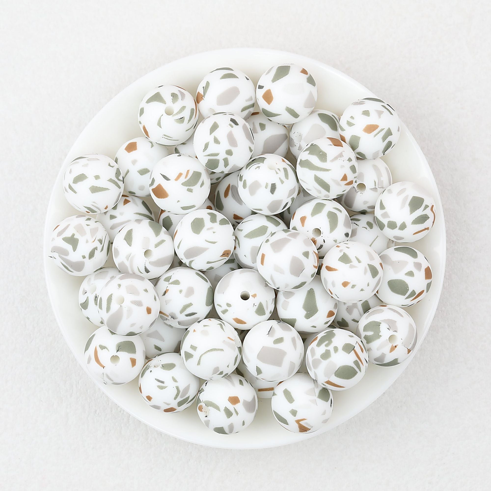 Colorful Pattern 15mm Silicone Round Beads 50pcs - Marble