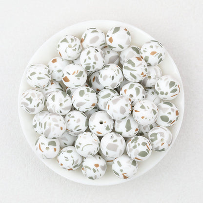 Colorful Pattern 15mm Silicone Round Beads 50pcs - Marble