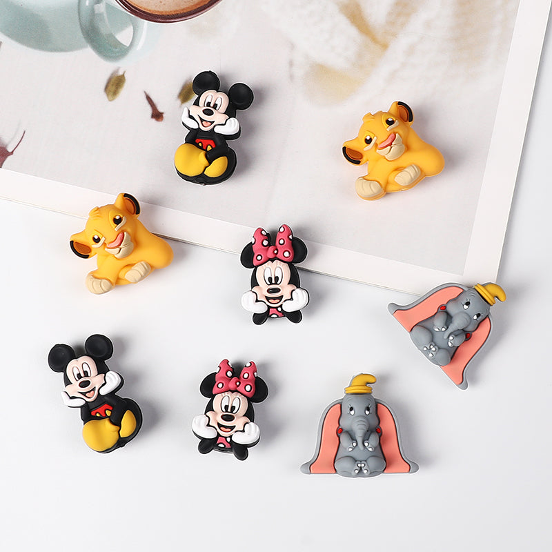 Silicone 3D Focal Beads Disney Mickey Minnie Simba Dumbo Front Facing 20pcs 2