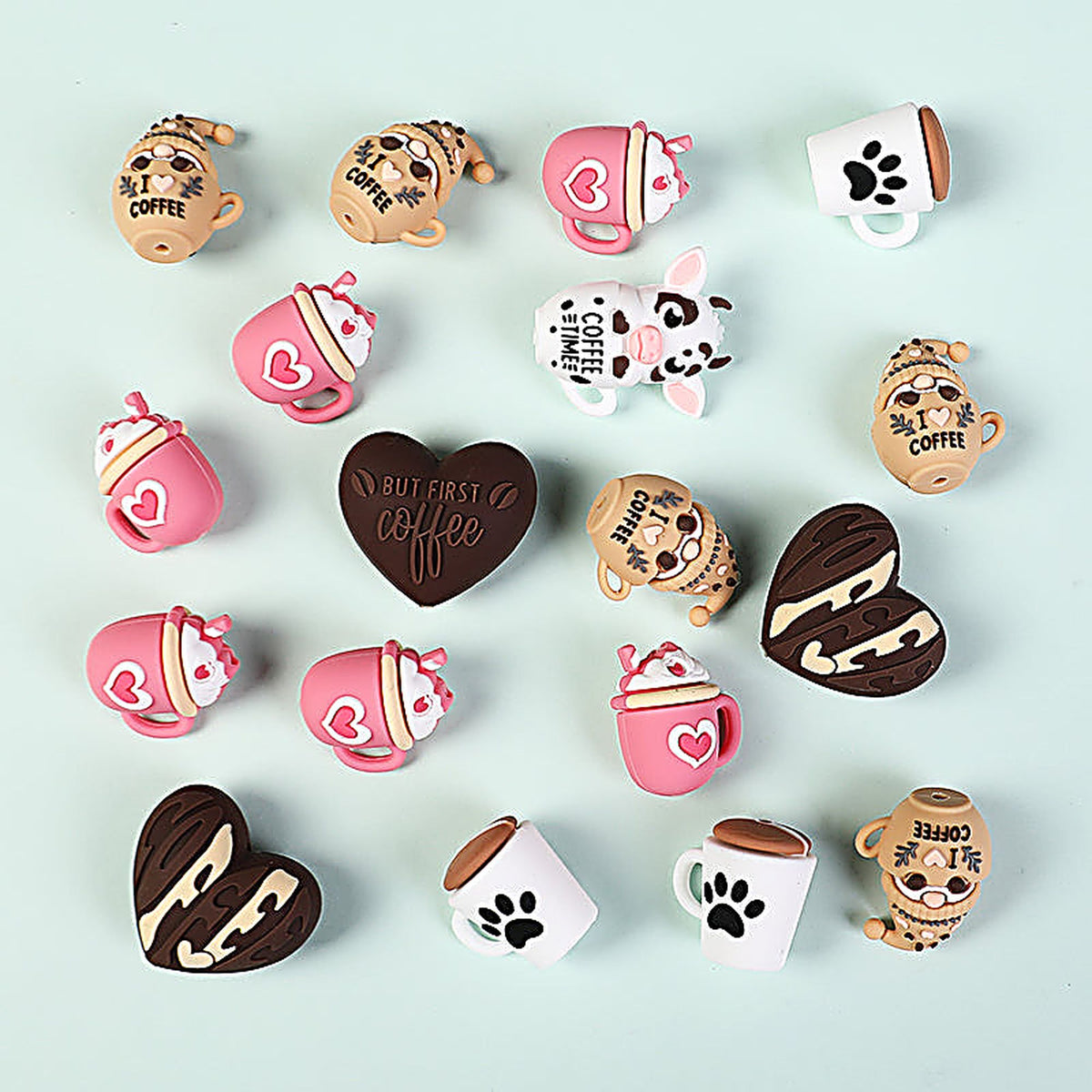 3D Coffee-Themed Silicone Focal Beads Cute Coffee Cups 20pcs