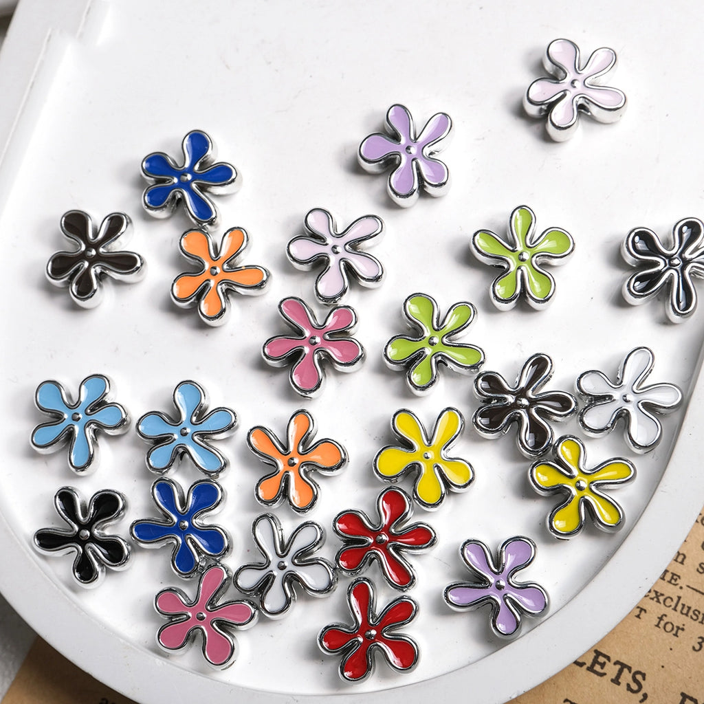 Irregular Flower Acrylic Beads 14mm Silver Enamel Mixed Colors 50pcs 2