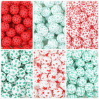 15mm Printed Leaf Pattern Silicone Round Beads 50pcs