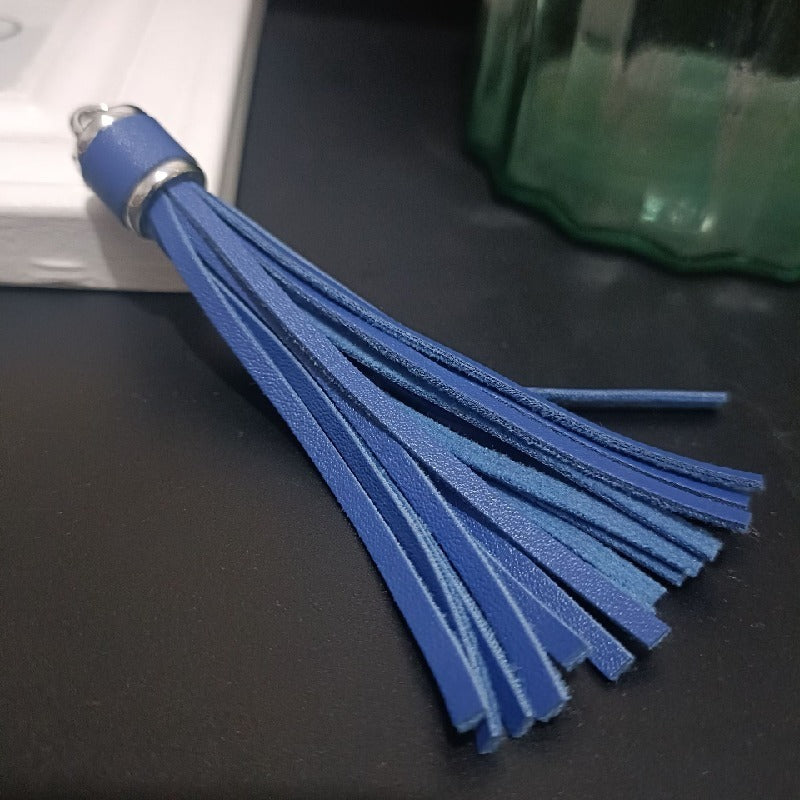 Silver PU Leather Tassel Keychain Metallic 9cm Length 21