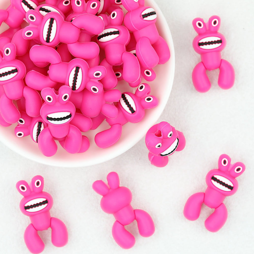 Bright Pink 3D Monster Silicone Focal Beads 20 pcs
