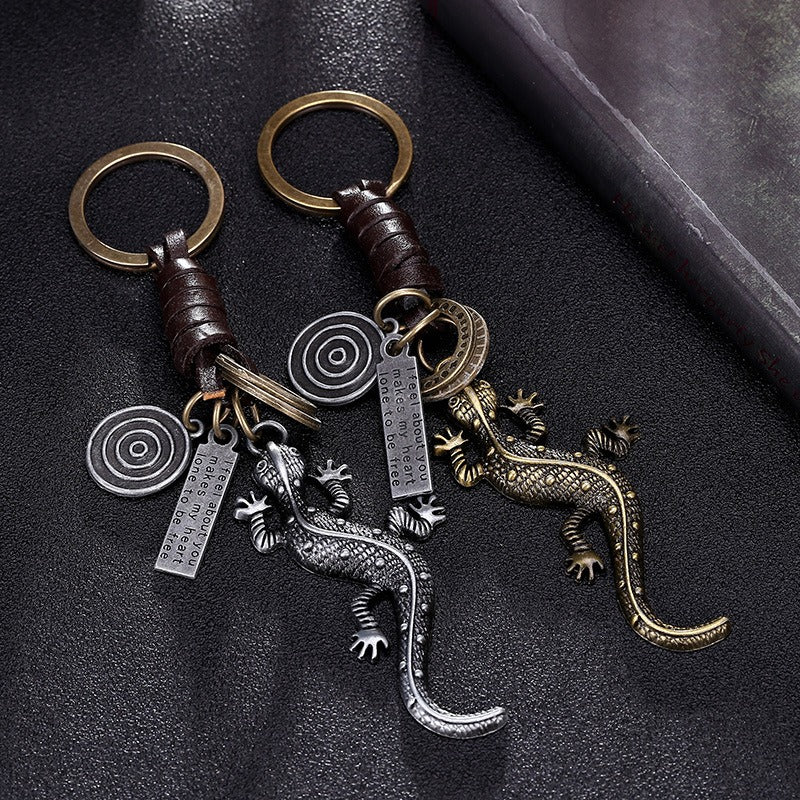 Alloy Gecko Lizard Keychain Antique Silver Vintage Style 3