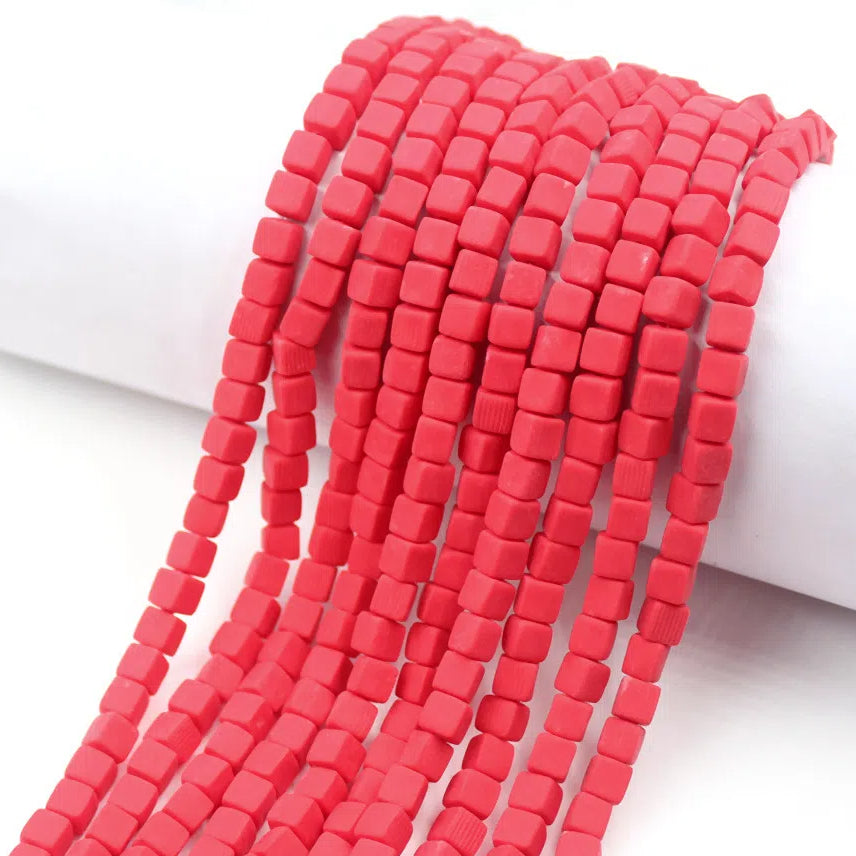 Cube Clay Beads 6mm Solid Color Polymer Matte Finish 10strands 11