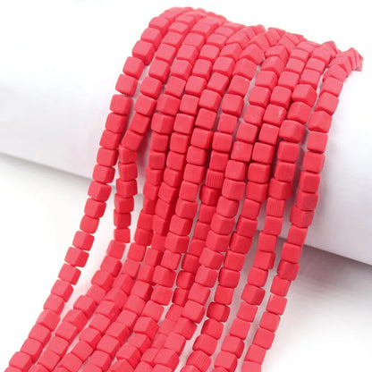 Cube Clay Beads 6mm Solid Color Polymer Matte Finish 10strands 11