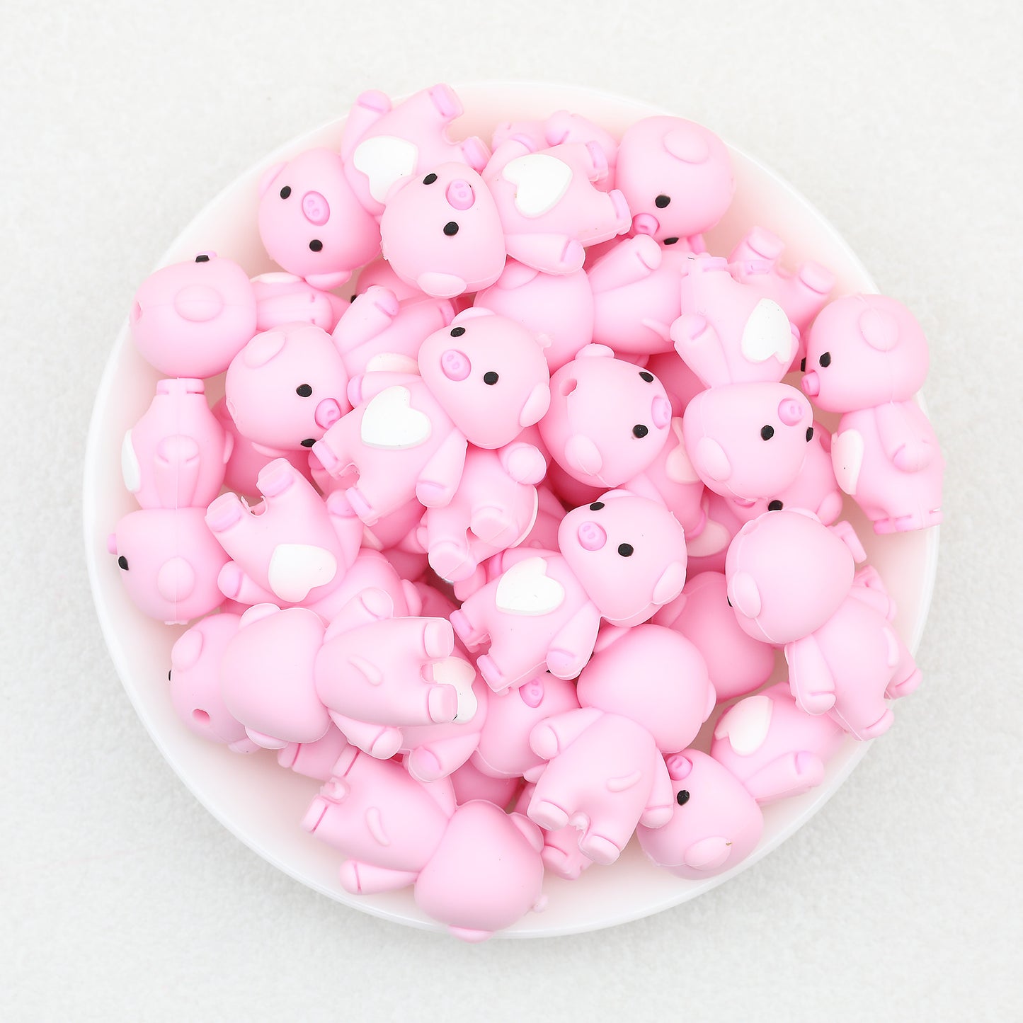 3D Light Pink Cute Heart Pig Silicone Focal Beads 20pcs 2