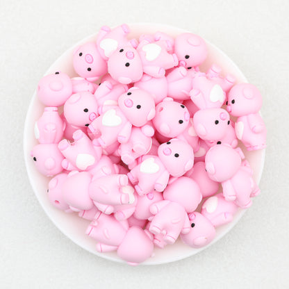 3D Light Pink Cute Heart Pig Silicone Focal Beads 20pcs 2