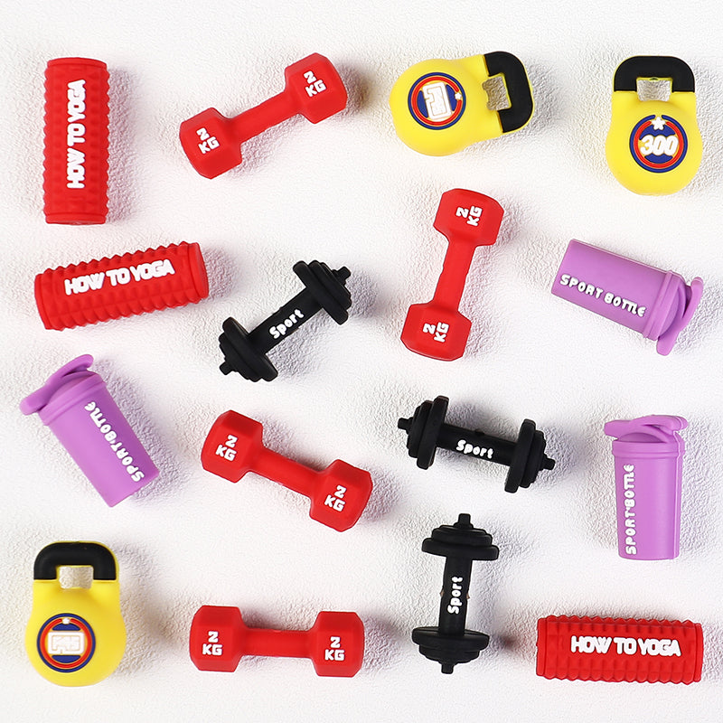 3D Sports Silicone Focal Beads Wholesale, Dumbbell Barbell Kettlebell Equipment Shapes