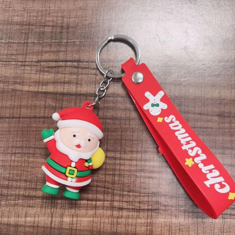 Soft Rubber Christmas Tree and Santa Claus Keychain with Red Strap 12