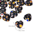 Millefiori Heart Glass Beads 11mm Black Floral Pattern 10pcs 6