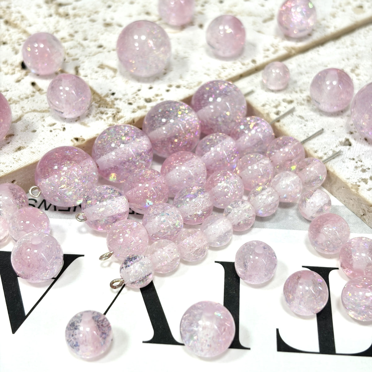 Dual Tone 8mm Round Resin Opal Beads Sparkling Glitter Finish 50pcs 11