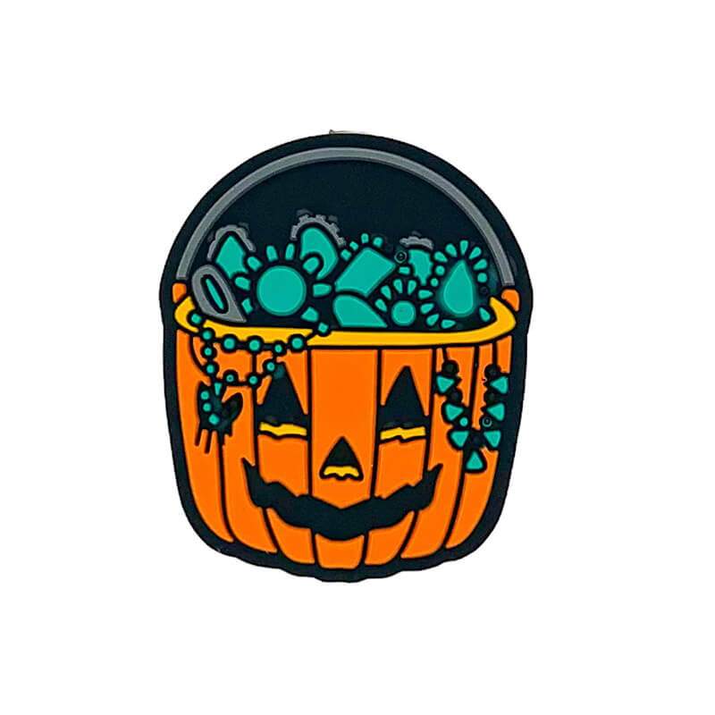 Silicone Focal Beads Halloween Pumpkin Basket Filled with Turquoise Items 1 pcs