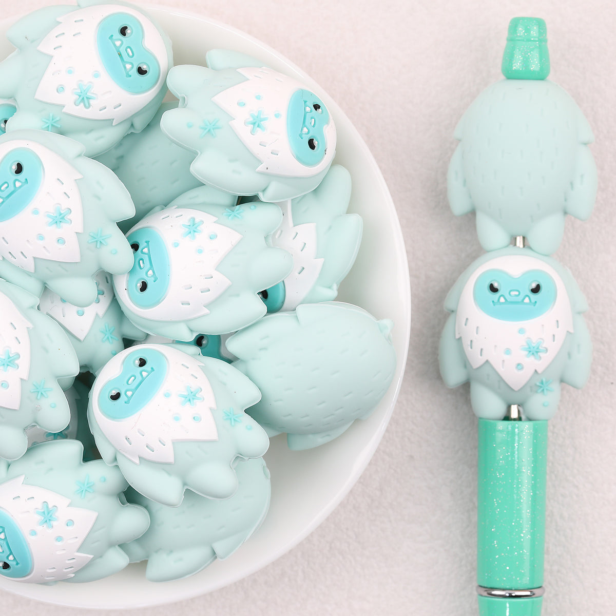 3D Blue Yeti Silicone Focal Beads Wholesale, Christmas Snowflake Winter Design