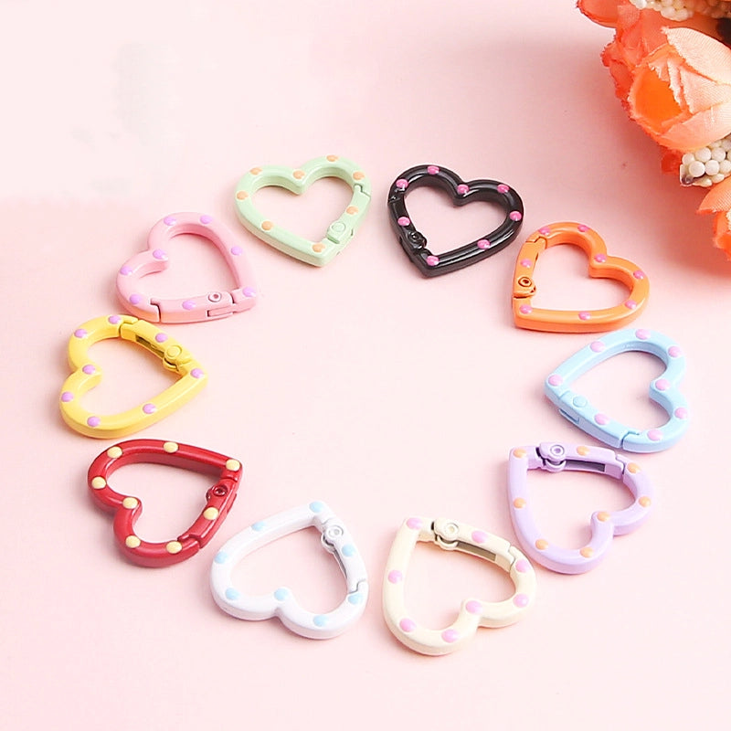 Metal Painted Dotted Heart Trigger Spring Keyrings 25mm 10pcs 2