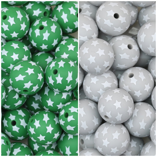 Star Pattern 15mm Printed Silicone Beads 50pcs