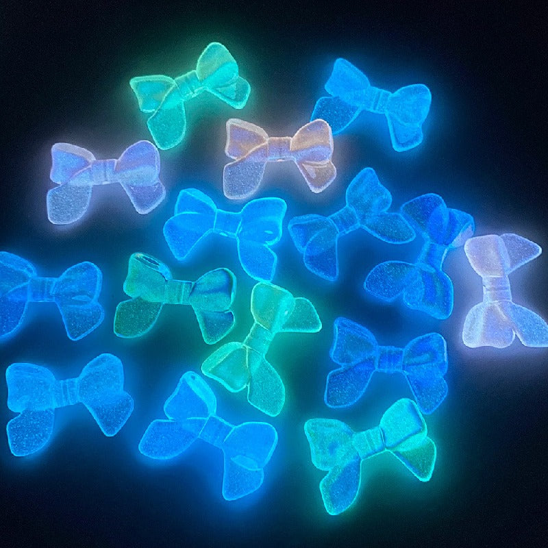 Glow Bowknot Acrylic Beads 24x32mm Iridescent Light In The Dark 10pcs 2