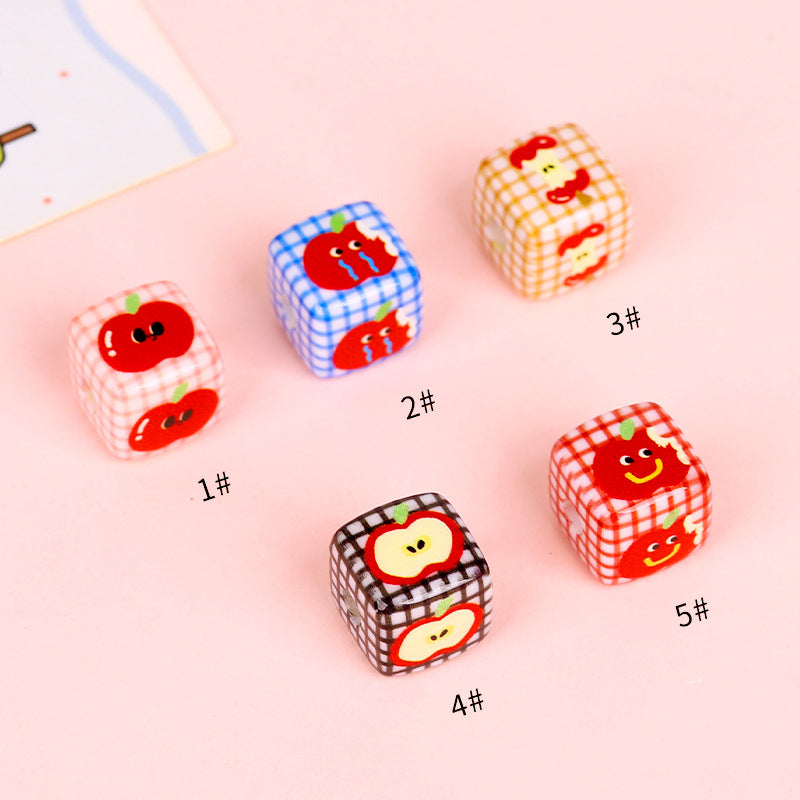 Cartoon Apple Plaid Square Acrylic Beads 14mm Colorful 10pcs 4