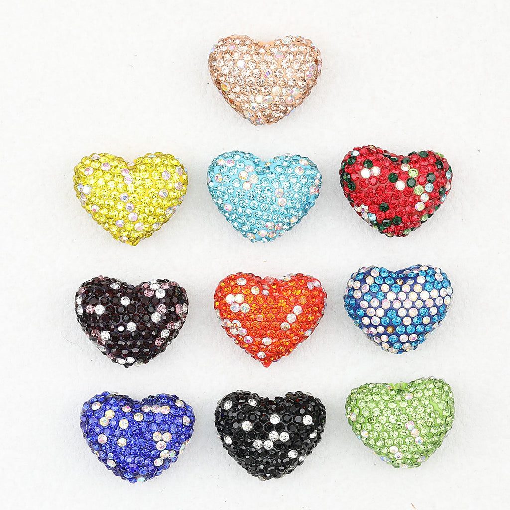 Fancy Rhinestone Polymer Clay Heart Beads 24mm 10pcs