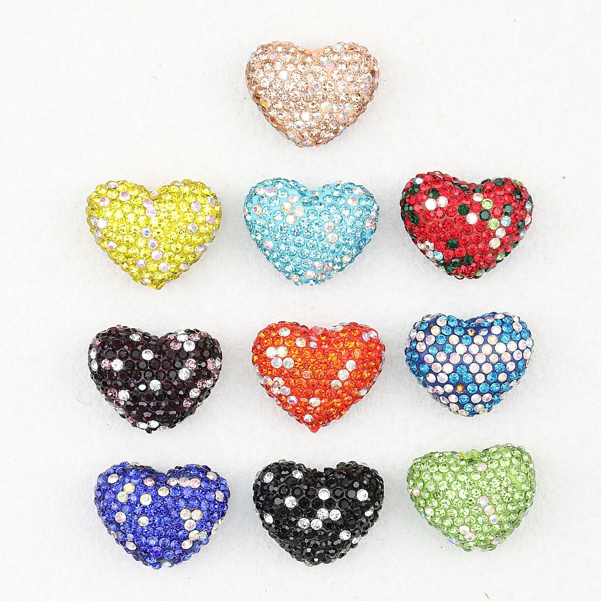 Fancy Rhinestone Polymer Clay Heart Beads 24mm 10pcs