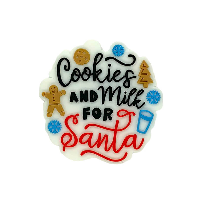 Silicone 3D Focal Beads Christmas Cookies And Milk Text Illustration