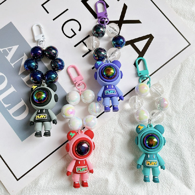 Acrylic Spaceman Beaded Keychain Colorful Astronaut Charm 4