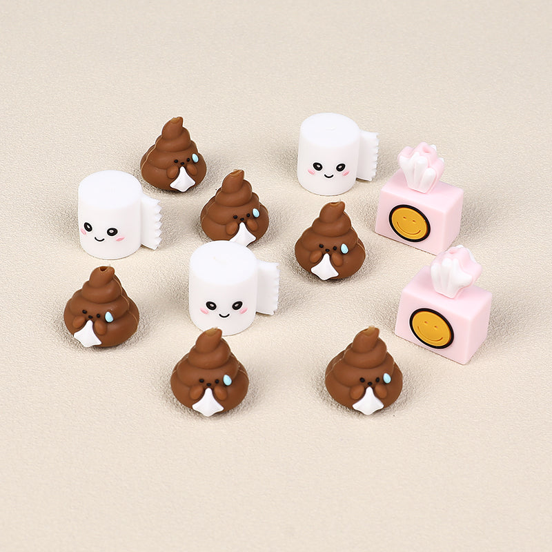 Silicone 3D Focal Beads Tissue Poop Smiling Face Detail