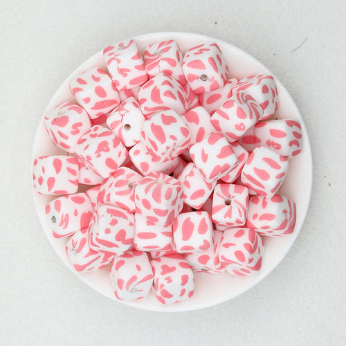 13.5mm Square Leopard Print Silicone Beads 50pcs - 1