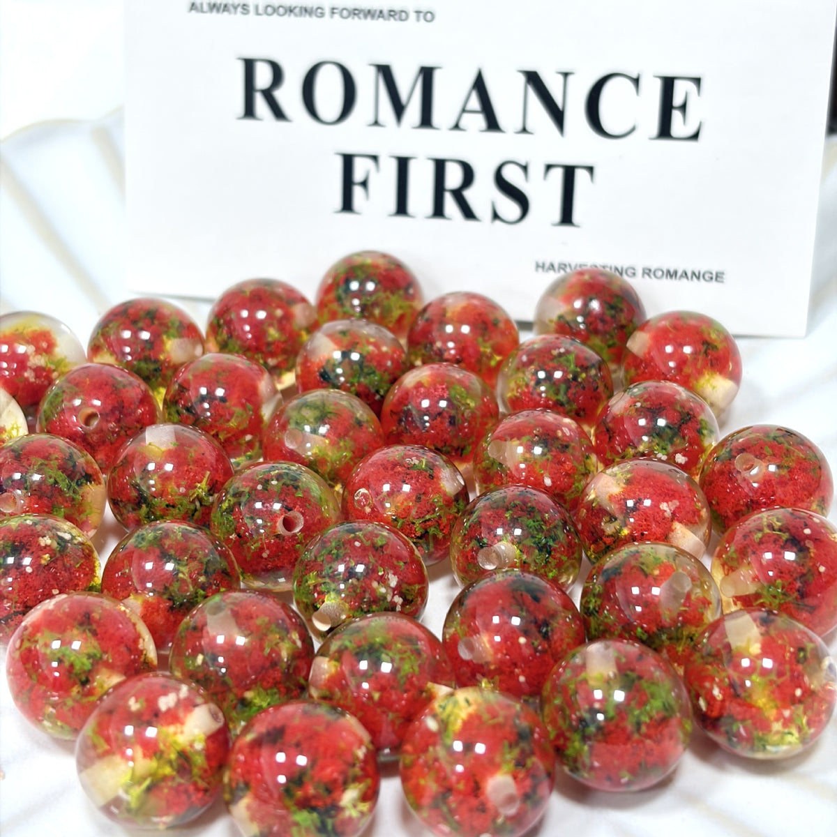 Floral Clear 16mm Resin Round Luminous Beads 10pcs 10