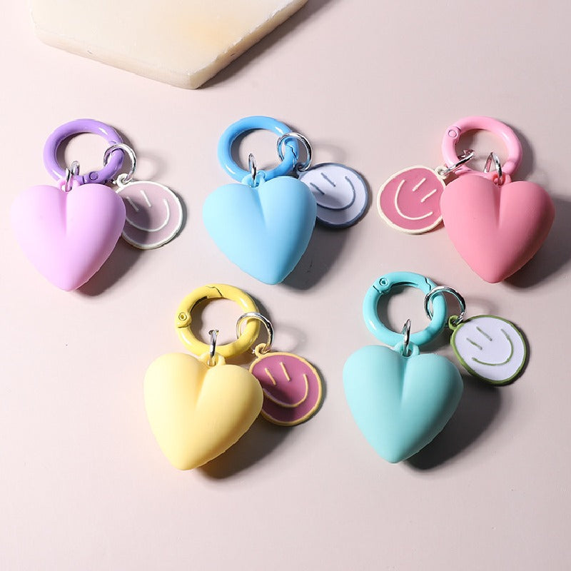 Resin Heart Smiling Face Keychain Pastel Colors Cute Charm 4