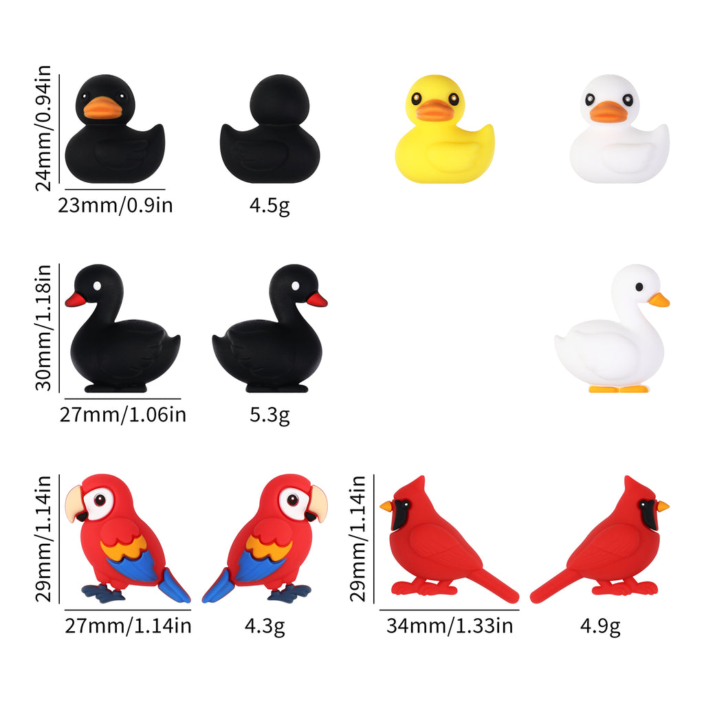 3D Black White Swan Cardinals Silicone Focal Beads 20Pcs  9