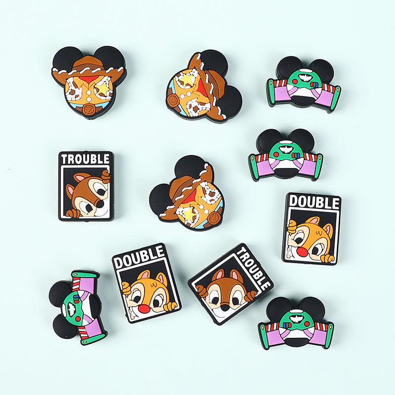 Silicone Focal Beads Disney Chipmunks Mickey Mouse Double Trouble Text 20pcs 5
