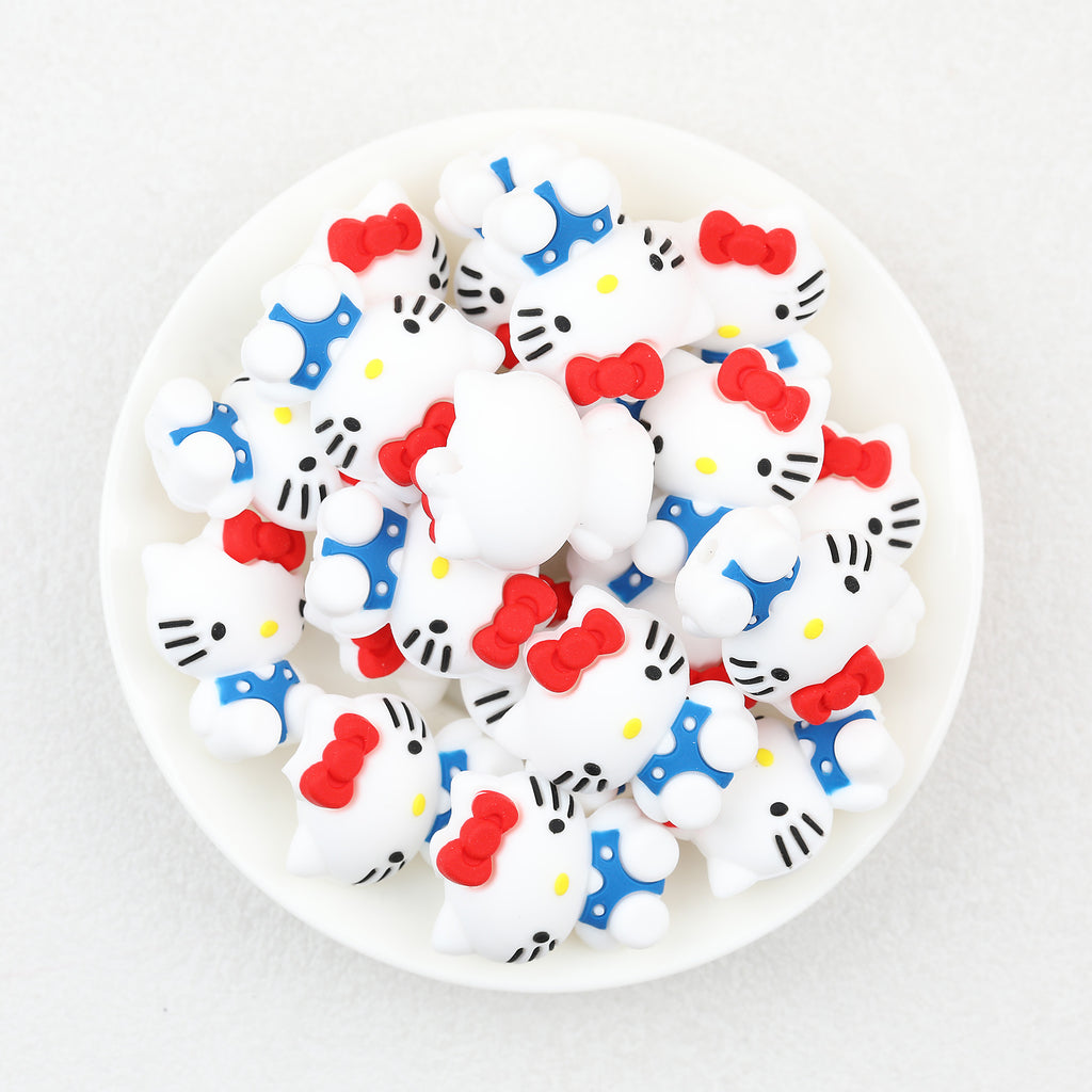 3D Pink Blue Cute Sitting KT Cat Silicone Focal Beads 20Pcs  3