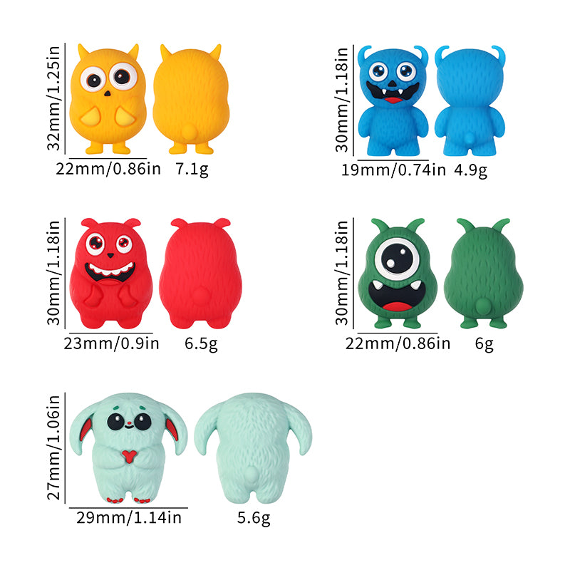 Silicone 3D Focal Beads Little Monster Bright Eyes Quirky Expressions 20pcs 18