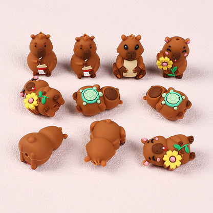 Silicone 3D Focal Beads Capybara Holding Books Flowers Turtles 20pcs
