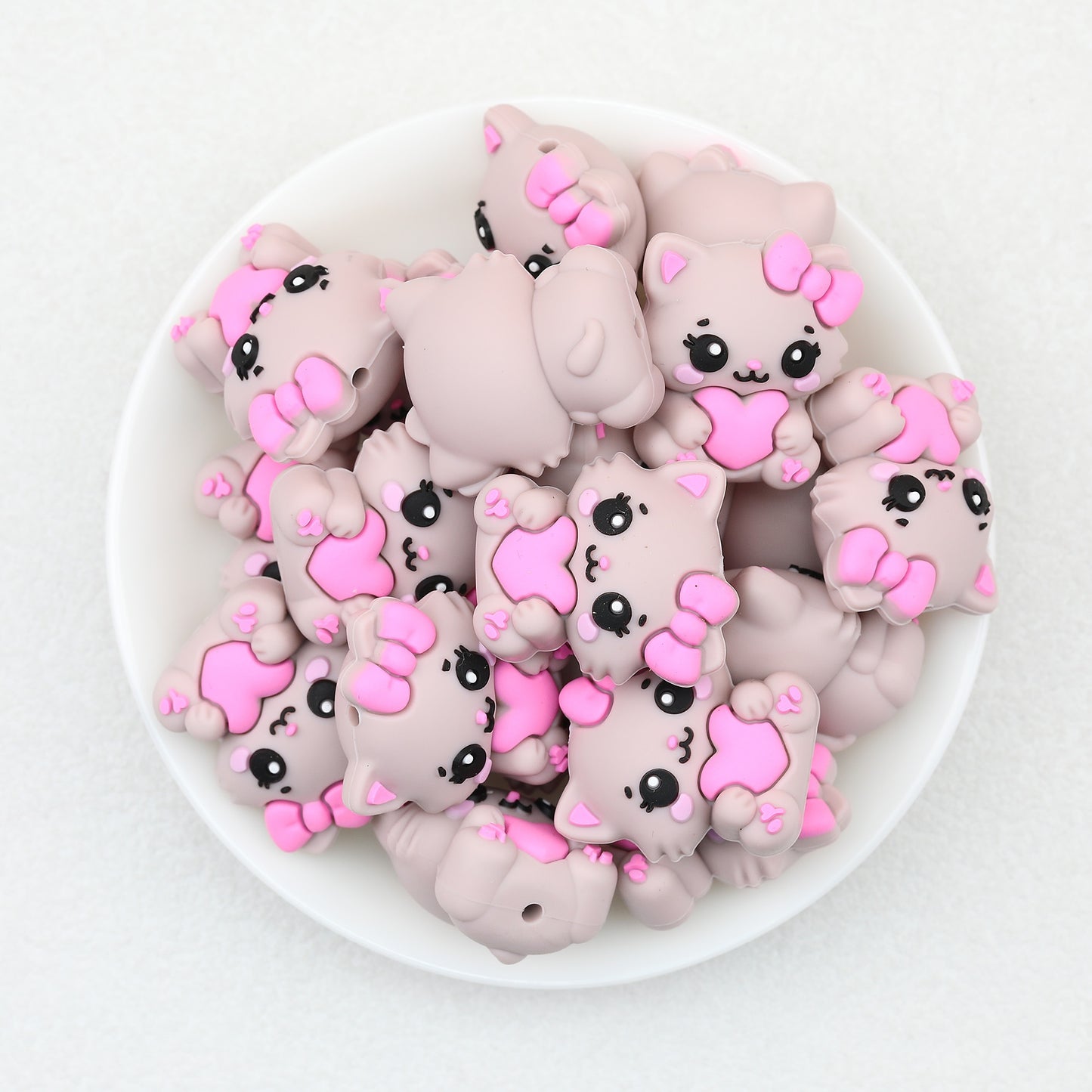 3D Cat Heart Bow Silicone Focal Beads  20 pcs 2
