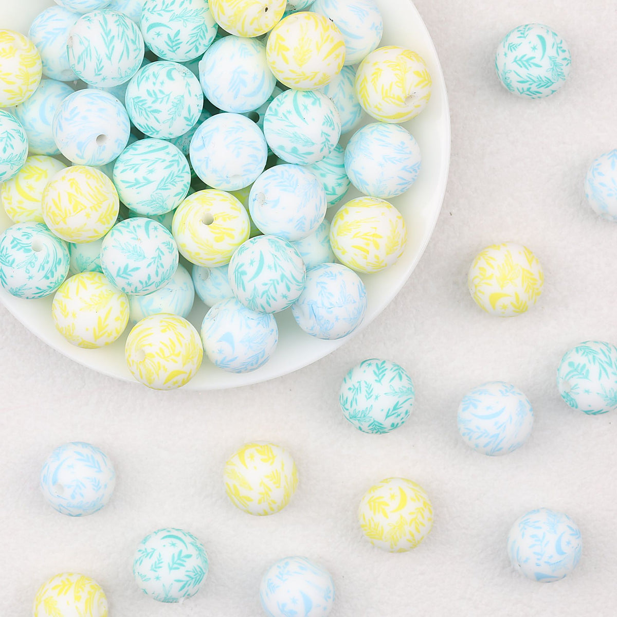 Colorful 15mm Printed Silicone Round Beads Patterned 50pcs