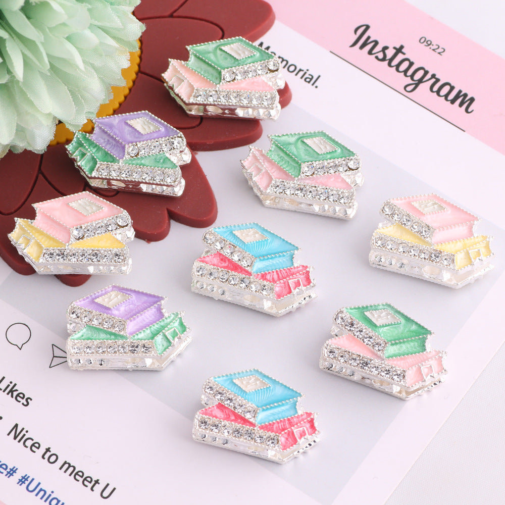 Alloy Rhinestone Stack of Books Beads 23mm 3pcs 4