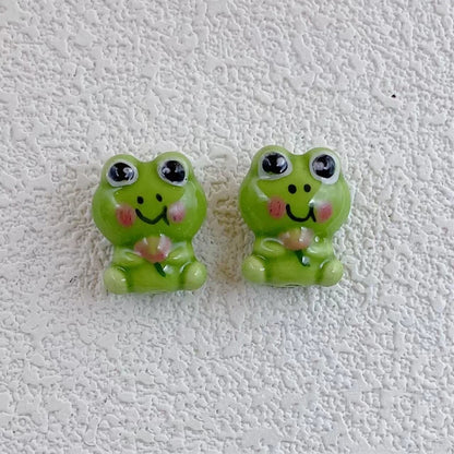 Hand Painted Frog Ceramic Beads 15mm Green Yellow Fruit 10pcs 3