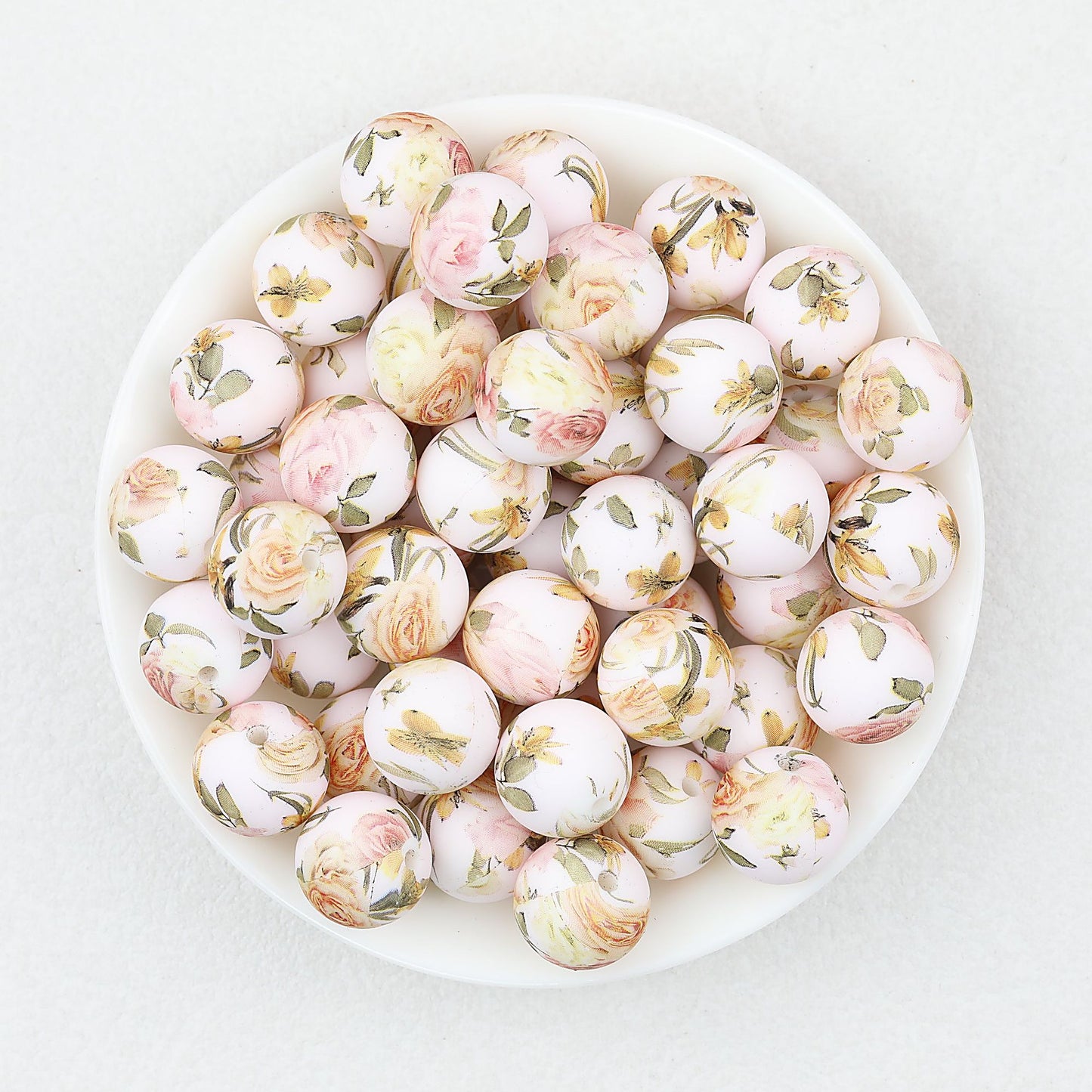 Colorful Floral Pattern 15mm Round Silicone Beads 50pcs - Flower 9