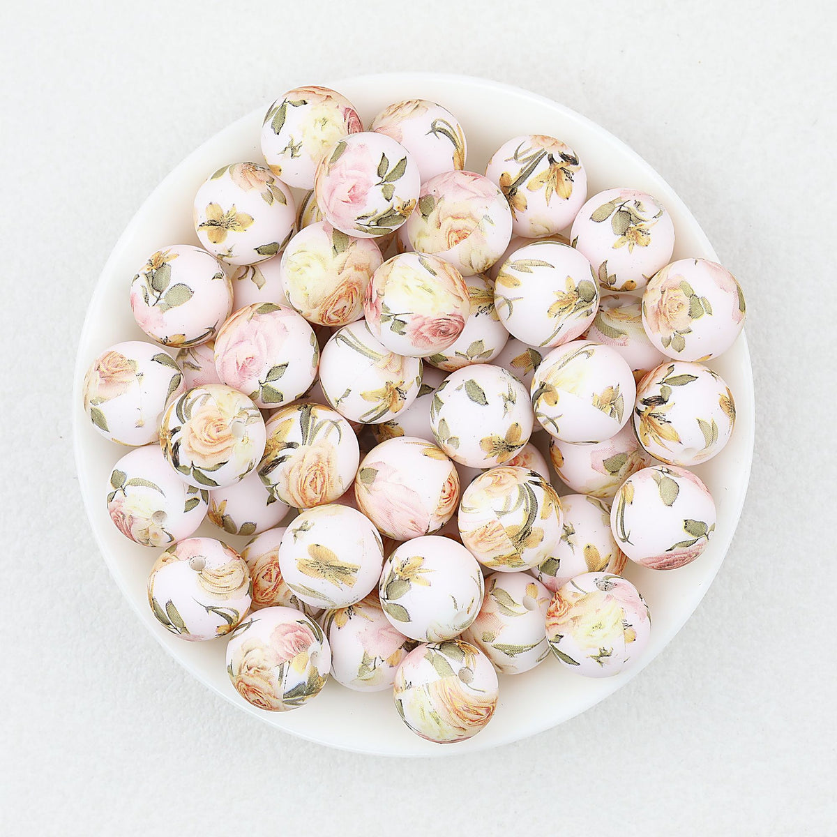 Colorful Floral Pattern 15mm Round Silicone Beads 50pcs - Flower 9