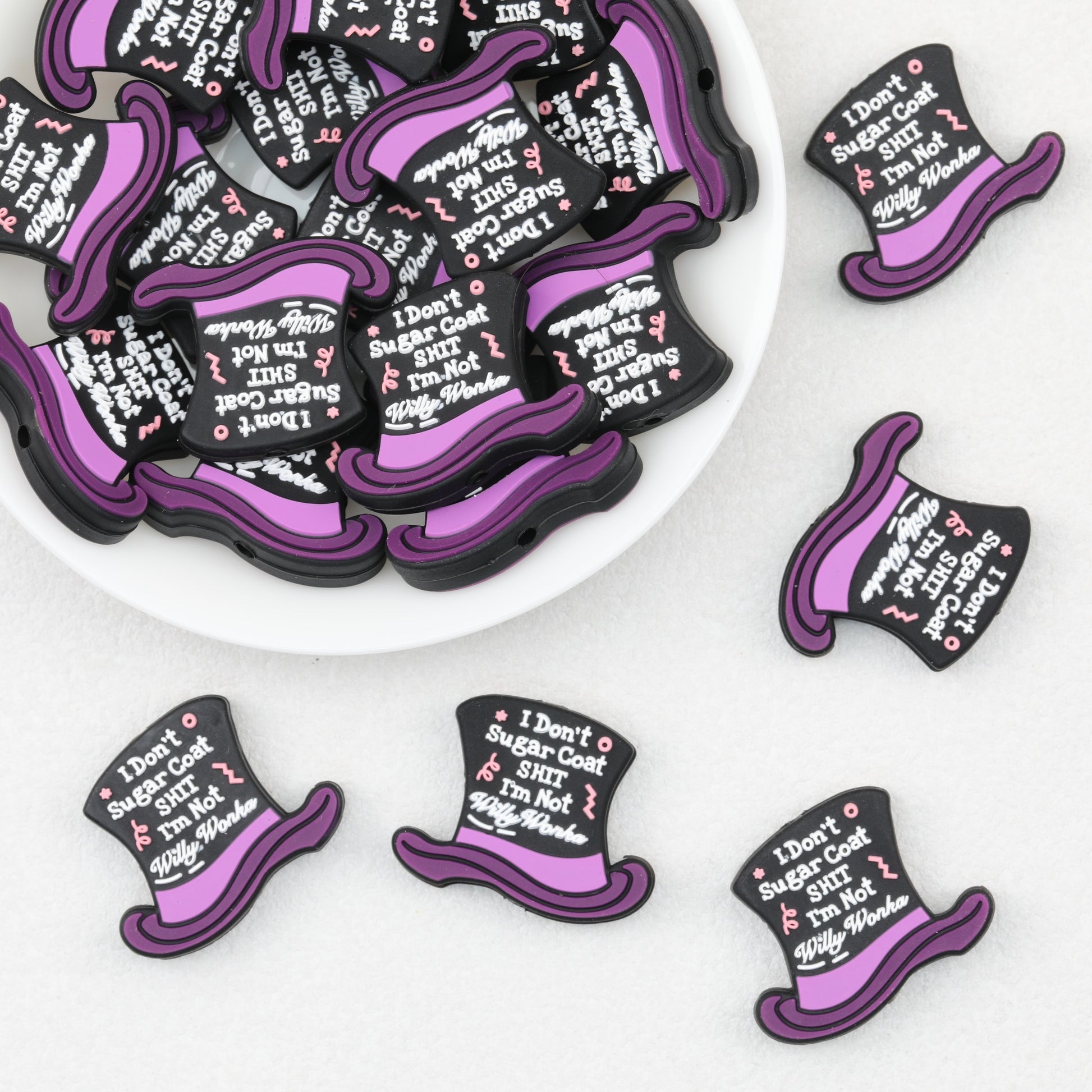Halloween Witch Hat Silicone Focal Beads Purple Black 20pcs